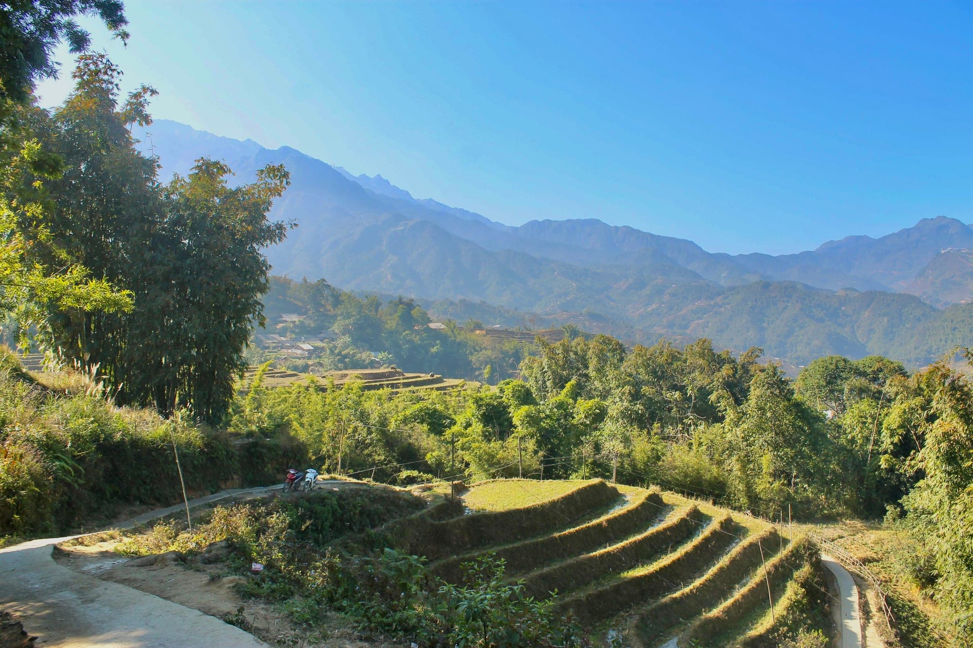 Terraced rice fields on a hillside in northern Vietnam